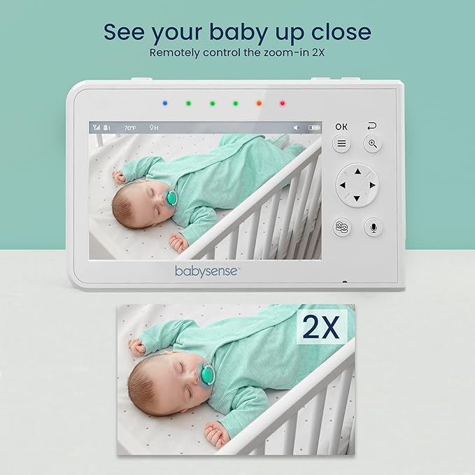 Babysense Baby Monitor with 2 Cameras and Audio 4.3", Non Wifi Baby Monitor, Dual Split Screen, Portable Double Sleep Video Monitoring, Auto Night Vision & Light, Lullabies & White Noise Two-Way Audio