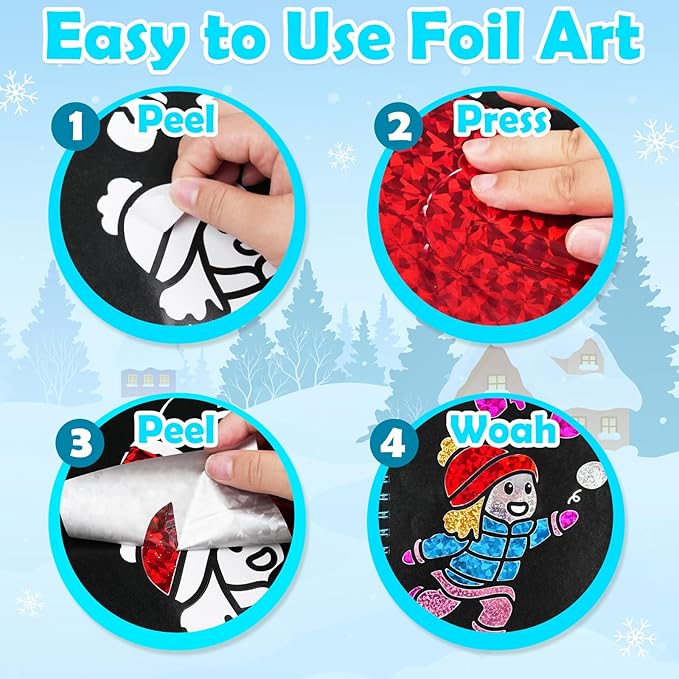 FUNNYB&G Foil Art Craft Activity for Kids - Gift for Girls Crafts for Kids Fun Art Supplies DIY Creative Travel Toy, Birthday Gift Party Favor Toys for Girls Boys 4 5 6 7 8 9 Years Old (Winter)