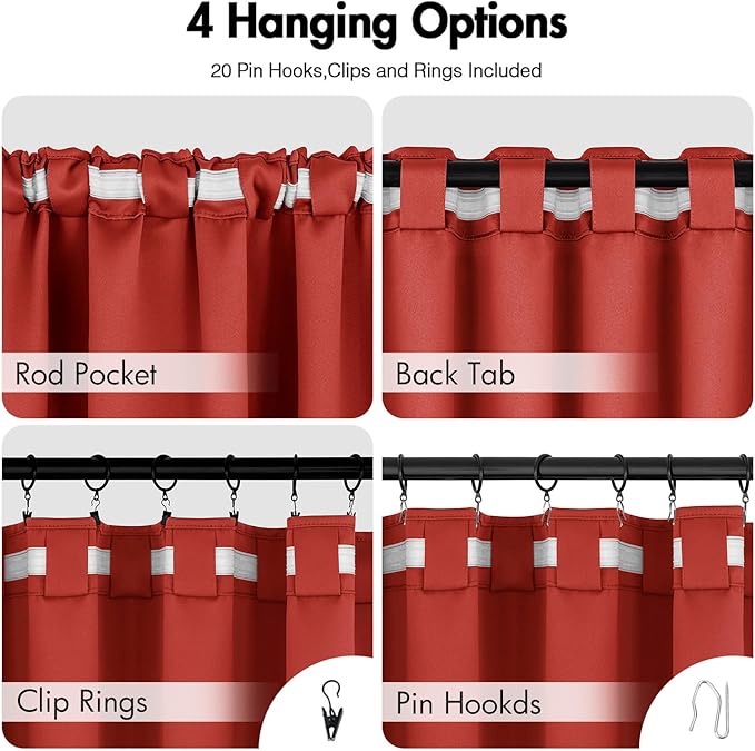 ANRODUO Back Tab Blackout Curtains for Bedroom Living Room, Rod Pocket Pinch Pleated Thermal Insulated Room Darkening Curtains 84 Inches Long 2 Panels, Burnt Orange, 42 x 84 Inch