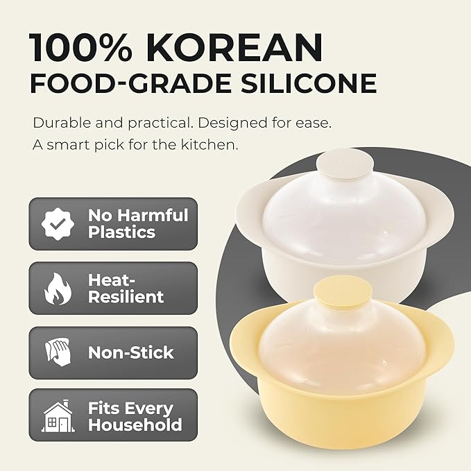 48oz Platinum Silicone 3 Compartmented Microwave Steamer Pot with Handle & Lid - Korean 100% Food-Grade Steamer Bowl, Heat-Resistant Cooker with Steam Holes, Easy Clean, Dishwasher Safe, Yellow