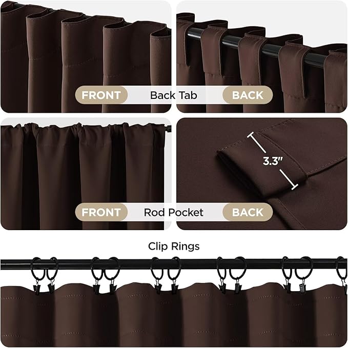 Joydeco 90 Inch Blackout Curtains for Bedroom, Thermal Insulated Curtains 90 Inches Long, Room Darkening Drapes for Living Room Window Rod Pocket Back Tab (W52 x L90 Inch, Chocolate)