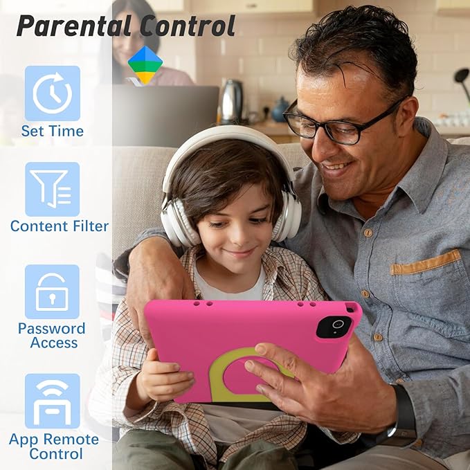 Kids Tablet, 10.1 Inch Tablet for Kids, Android 14, 64GB, Octa-Core CPU, WiFi, Big Battery, Kids Conten, Parental Control, HD Display Children Age 3-12, Bluetooth, Pink Shockproof Case