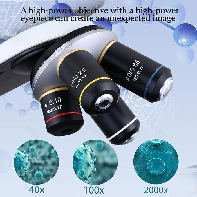 40X-2500X Microscope Laboratory Microscope for Adults with LED, Double 3D Mechanical Stage, Abbe Spotting Scope for Students Children Adults Laboratory Education Science Doppelt Tisch