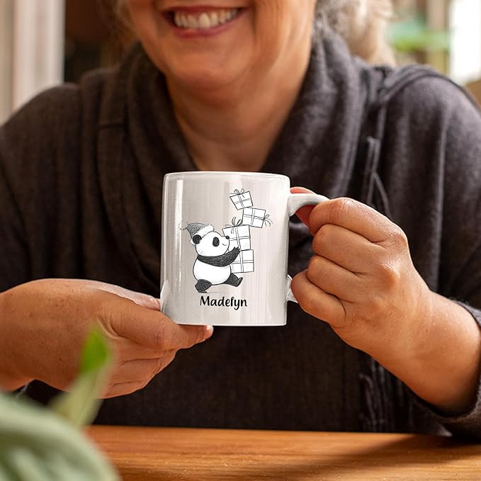 Customized Name Panda Bear Accent Coffee Cup, Personalized Panda Bear Ceramic Teacup Gift For Animal Lover Kids Child on Birthday Christmas, Cute Bears Travel Coffee Mug 11 Oz 15 Oz, Animal White Mug