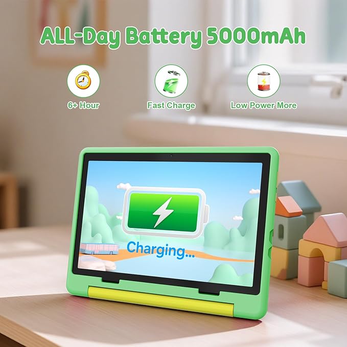 Kids Tablet,Android 15 Tablet with HD Display,10.1 inch,Parental Control & Kids Mode, Octa-Core, GMS Certified,20GB RAM 64GB ROM,1TB Expandable, 5000mAh Battery, Dual Camera, Protective Case,Green