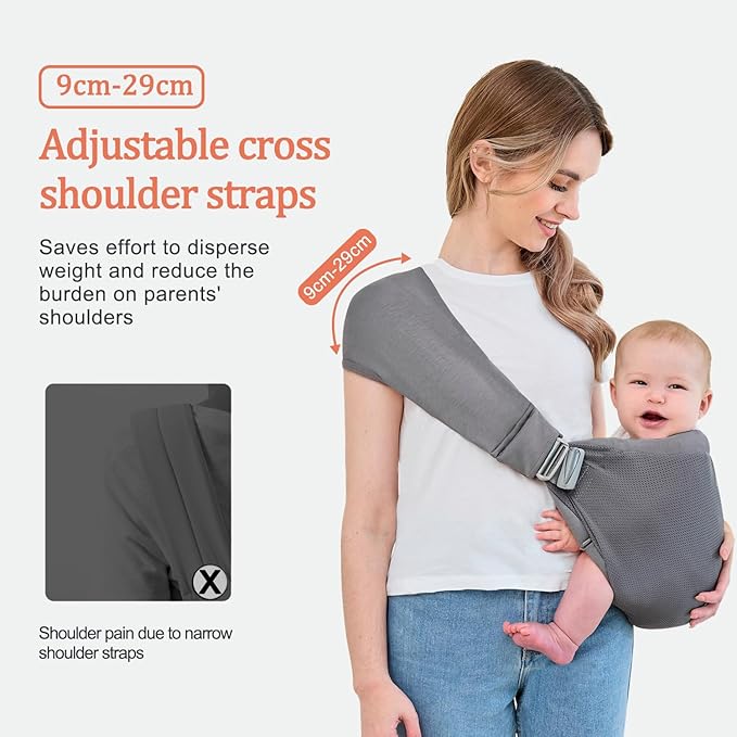 Baby Sling Carrier,Baby Carrier Newborn to Toddler,Toddler Carrier,Portable Lightweight & Spreadable Shoulder Straps (Dark Grey)
