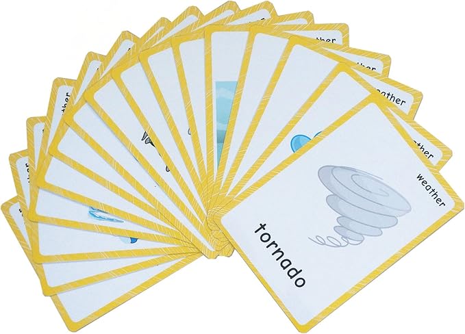 22 Weather Flash Cards(pre k flashcards) - Classroom Decorations and Early Learning Kindergarten Teacher Tools - Flash Cards Hole Punched - with 1 Ring -So You Can Sort and Organize The Cards Easily