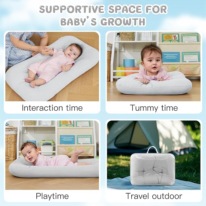 Baby Lounger for Newborn, Bionic Design Baby Lounger, Soft Organic Cotton Breathable Lounger for Infants 0-18 Months (Gray)