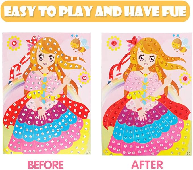 10 Pcs Kids Arts and Crafts Kits-Crystal Mosaic Sticker Painting Learning Education Toys for Toddler Kids, Early Learning Games Handmade Art Kit for Preschool Toddlers Boys Girls.