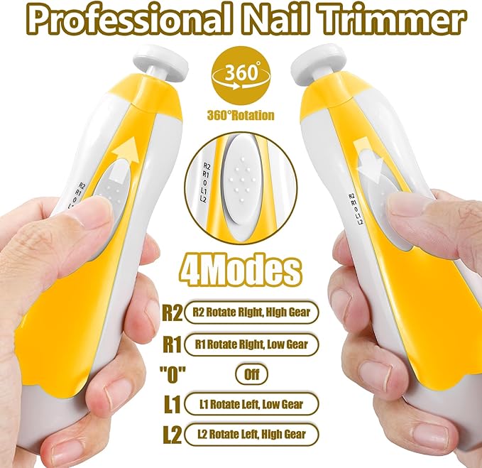 Baby Nail Trimmer Electric, 6 in 1 Rechargeable Baby Nail Clippers Manicure Set Grooming Kit for Toddler Infant or Adults (Yellow)