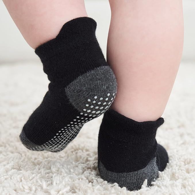 Zaples Baby Non Slip Grip Ankle Socks with Non Skid Soles for Infants Toddlers Kids Boys Girls