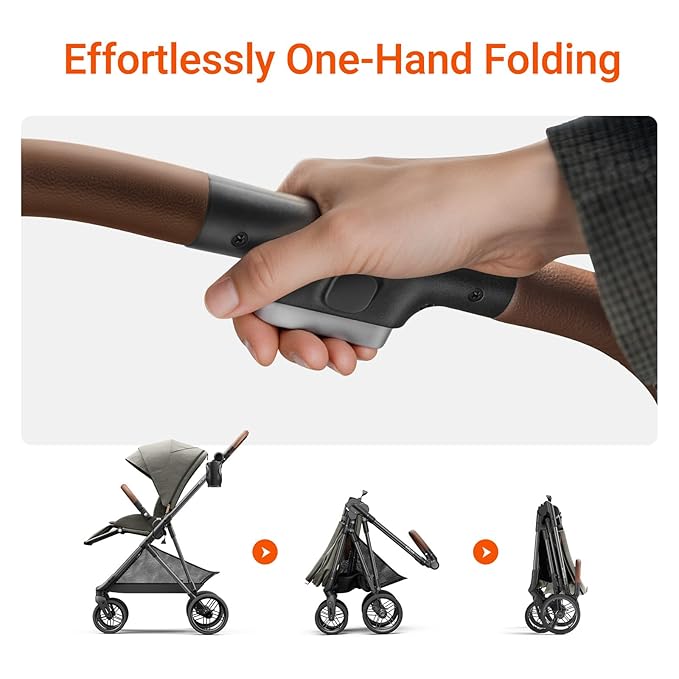 Air Lux Baby Stroller with Carbon Fiber Frame, One-Hand Fold & Reversible Seat, Magnetic 5-Pt Harness, Car Seat Adapter, 15.8lbs, Vetiver