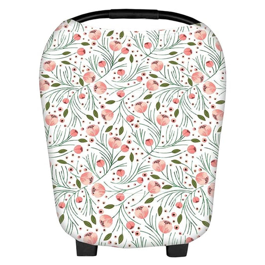 Stretchy Baby Car Seat Covers for Newborns, Infant Car Canopy Extra Soft and Stretchy Nursing Covers for Moms (Flowers)