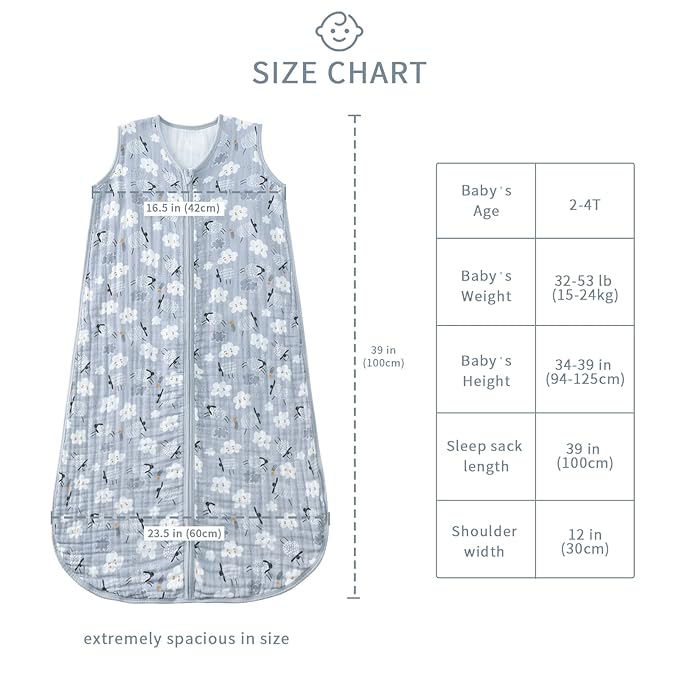 Baby Sleep Sack 2-4 T Baby Wearable Blanket 100% Organic Cotton 0.5 TOG Toddler Sleep Sacks 2- Way Zipper Soft 4 Layers 2T 3T 4T Sheep