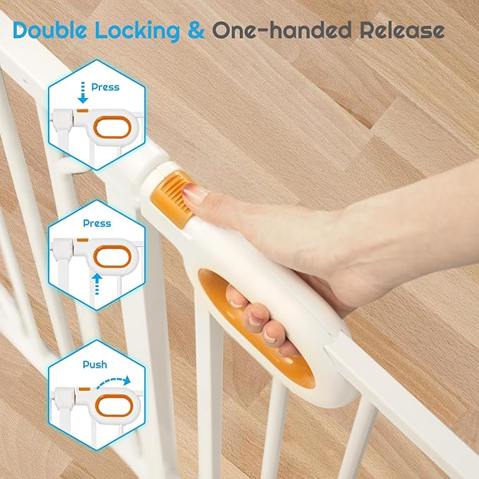 Baby Safety Gate for Stairs 29-33 Inch Wide, Safety House Gate for Baby Pet Gate with Door Pressure Mounting Gates for Kids Toddler Dogs Indoor Stairway Doorway White (30.5'' Tall)