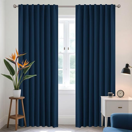 Joydeco Blackout Curtains 108 Inches Long, Thermal Insulated Black Out Curtains 2 Panels Set, Room Darkening Drapes for Living Room Window Rod Pocket Back Tab (W37 x L108 Inch, Navy Blue)