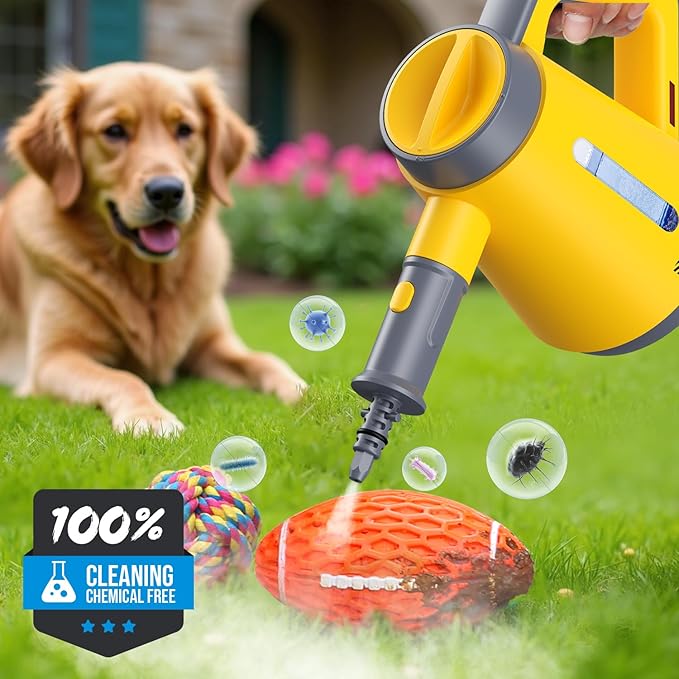 Handheld Pressurized Steam Cleaner - 15s Quick Start, Multi-Functional for Home, Kitchen, Bathroom, 8 Attachments, Chemical-Free, Safe & Efficient Cleaning Solution, Yellow & Grey