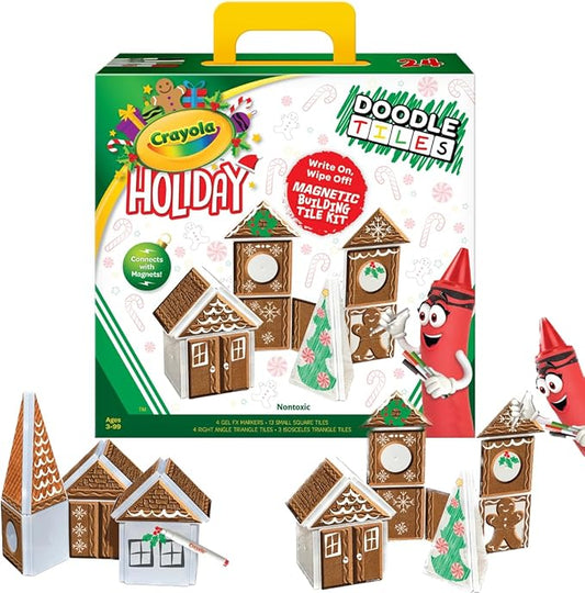 CreateOn Crayola Holiday Gingerbread House Magnetic Tiles, Magnetic Kids Building Toys, Educational Stem Toys for Ages 3+, 24-Piece Set