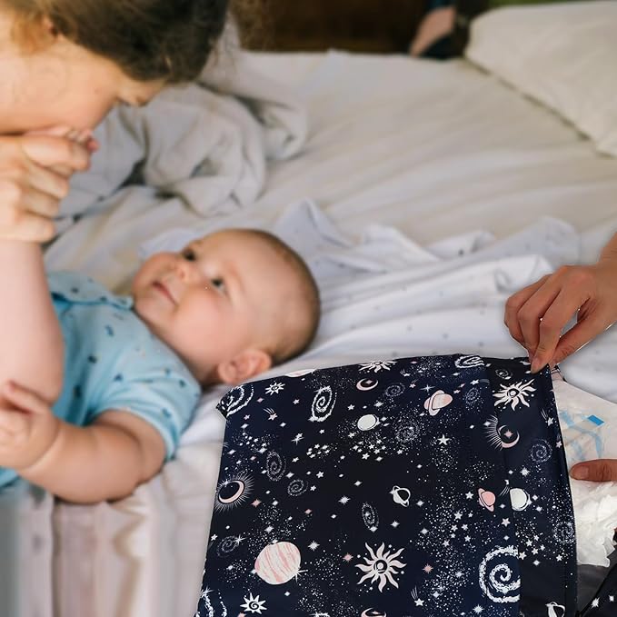 2pcs Cloth Diaper Wet Dry Bags, Waterproof Reusable Wet Bag with 2 Zipper Pockets & Handle, Washable Laundry Bags for Baby Adult Clothes Travel Beach Pool Daycare Yoga Gym Exercise Swimsuits,