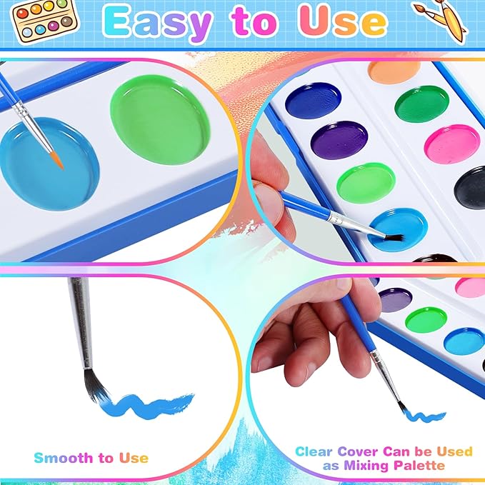 15 Pack Watercolor Paint Set for Kids, 16 Colors Washable Water Colors with Paint Brushes, Washable for Classroom Party Favor Art Activities