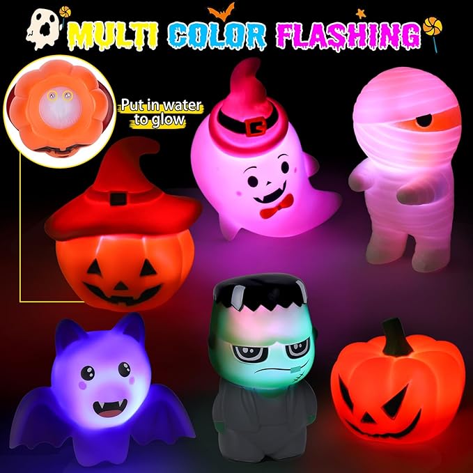 Halloween Light Up Bath Toys for Toddlers Kids, No Hole Bath Toys with Halloween Bath Book, LED Light Bath Time Water Toys for Bath Tubs Bathroom, Halloween Toys & Gift for Toddlers Kids Baby Shower