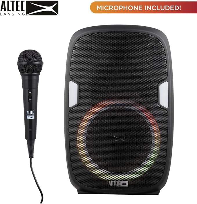 Altec Lansing SoundRover 75 Wireless Speaker 75W Bluetooth Speaker with a Long Lasting 10 Hour Battery, 50 Foot Range, Multi LED Party Modes, True Wireless Pairing, Bonus Microphone