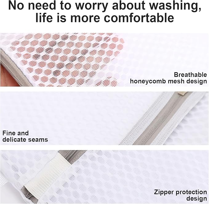 Honeycomb Lingerie Bags with Hanging Loop- 2Pack MDSXO Mesh Laundry Bags for Washing Delicates, White Wash Bags for Lingerie, Baby Clothes [1Medium+ 1Large]