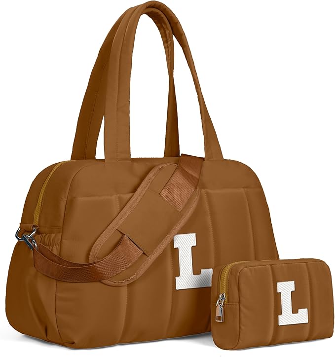 Girls Trendy Stuff-Duffle Bag with Letter, Carry On Bags for Women，Overnight Bag with Wet Pocket，Lightweight Travel Bags Personalized Gym Tote with Makeup Pouch