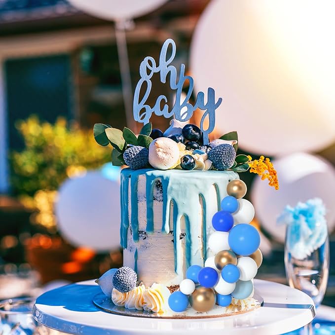 75 Pieces Cake Balls Topper Decorations Foam Cupcake Topper Mini Balloon Cake Topper Balls Cake Picks for Cake Deco Birthday Party Wedding（Blue Gold White Series）