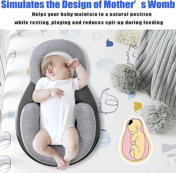 Baby Wedge Pillow for Newborn, Baby Lounger Pillow, Acid Reflux Breastfeeding Pillow for Reducing Spit-Up, with Safety Strap