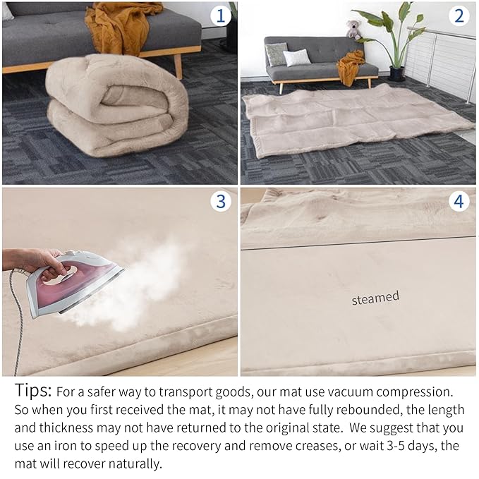 Baby Play Mat for Floor,1.3" Thick Memory Foam Tummy Time Mat,Soft Coral Velvet Nursery Rug,Extra Large Non Slip Crawling Mat for Toddlers,Infants,kids,Yoga Mat,Tatami Mat for Living Room(Beige)