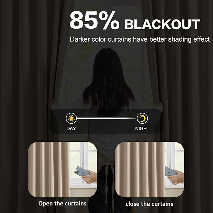 KEQIAOSUOCAI Pinch Pleated Window Curtain Panels 150 Inches Long Light Blocking Solid Ceiling Floor Pleated Curtains Hooks Track Privacy Memory Shape Drape for Living Room,Khaki,40x150, Set of 2