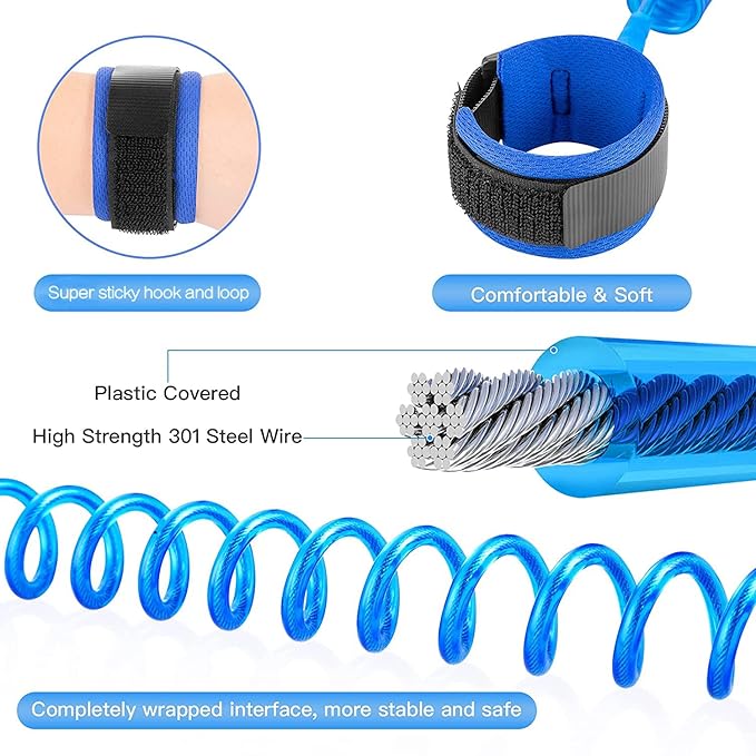 Anti Lost Wrist Link for Toddlers, Safety Toddler Leash, Child Leash, Wrist Leash for Babies and Kids, Children's Safety Wristband for Outdoor, Family Travel(8.2ft/2.5m,Blue)
