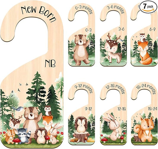Animals Baby Closet Dividers, 7PCS Wooden Baby Clothes Dividers for Closet Organizers, Newborn to 24 Months Home Animals Theme Nursery Clothes Decor