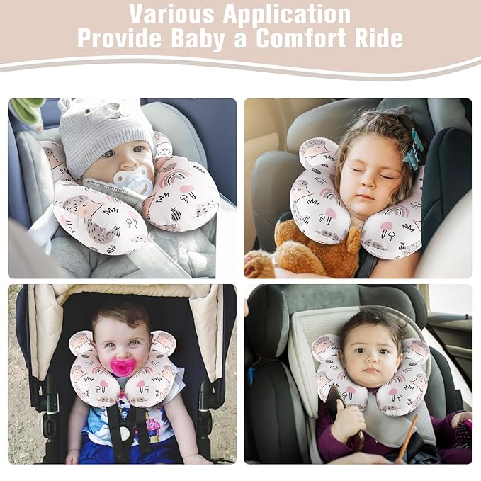 vocheer Baby Travel Pillow(Upgraded), Head and Neck Support Pillow for Pushchair, Car Seat,Stroller, Bouncer, Cotton, Hedgehog