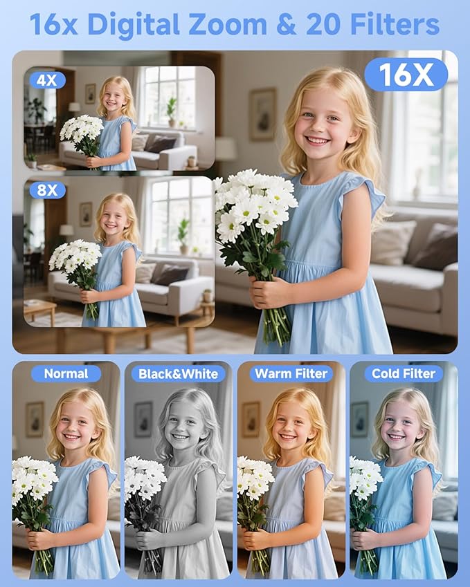Digital Camera, 44MP FHD 1080P Camera for Kid with 16X Zoom Anti Shake, Compact Small Camera with 32GB SD Card, Digital Camera for Teens for Teens Girls Kids Adults(White)