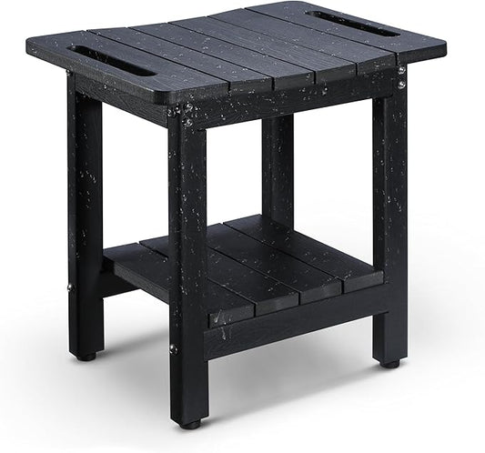 HDPE Shower Bench Seat Capacity 300LB, Waterproof Bathroom Stool with Side Carry Holes, Compact 16.8" L Design, Non-Slip Shower Seat for Elderly, Shaving Legs & Spa - Indoor/Outdoor Use(Black)