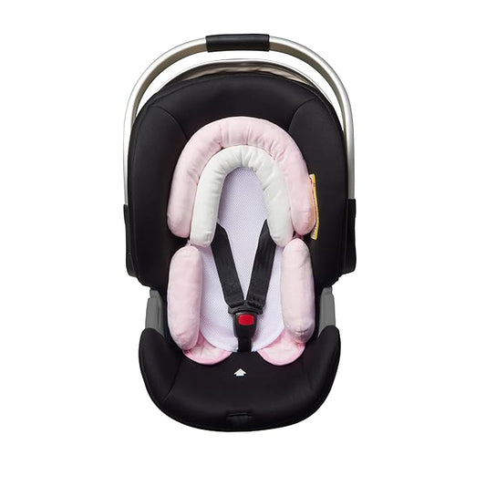 Pro Goleem Breathable 3-in-1 Baby Car Seat Head Support, Soft Infant Car Seat Insert, Carseat Cushion for Newborn, Perfect for Car Seat, Strollers, Swings, Carrier, Bouncer, Pink and White