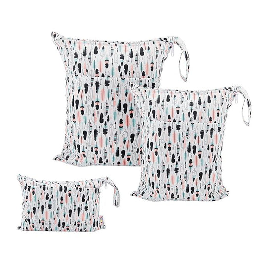 ALVABABY 3pcs Baby Cloth Diaper Wet Dry Bags Waterproof Reusable with Two Pockets Travel Beach Pool Daycare Soiled Baby Items Yoga Gym Bag for Swimsuits or Wet Clothes 3L-H1