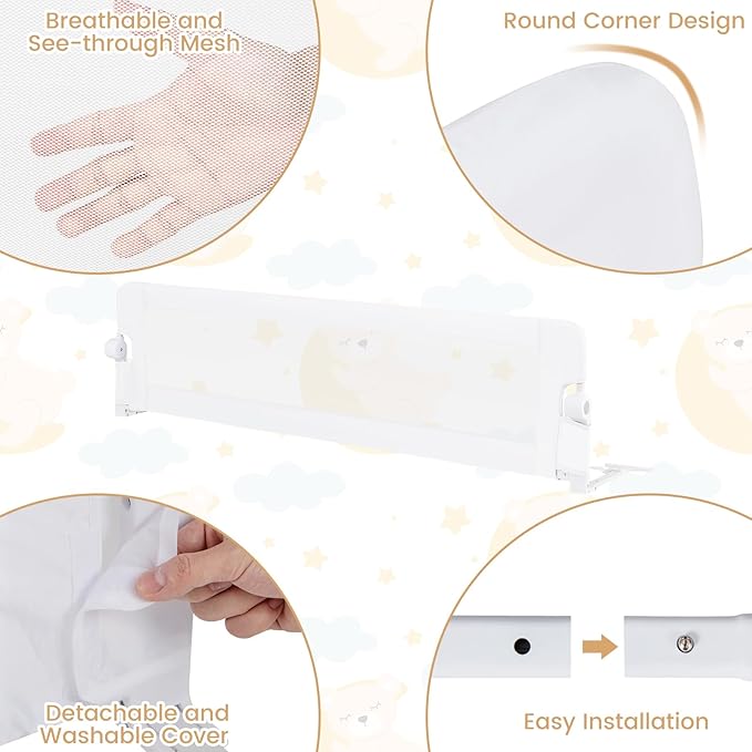HONEY JOY Bed Rail for Toddlers, Extra Long, Foldable Portable Swing Down Safety Bed Guard Rail, Toddler Bed Rails for Crib, King Queen Full Twin Size Bed Mattress (White, 1 Pack, 71 Inch)