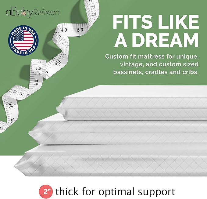 Cradle Baby Mattress and Bassinet Mattress 18x34 – 2-Inch Firm Foam Baby Bed with Waterproof Vinyl Cover – Non-Toxic Hypoallergenic Cushion Pad Replacement for Infant Bed (Multiple Standard Sizes)
