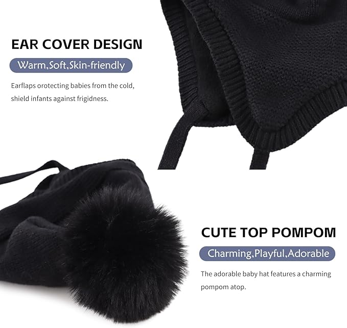 Basic Winter Baby Beanie Gloves Boys Girls Knitted Hat Pompom Kids Earflap Hats Warm Infant Toddler Beanie Mittens Set