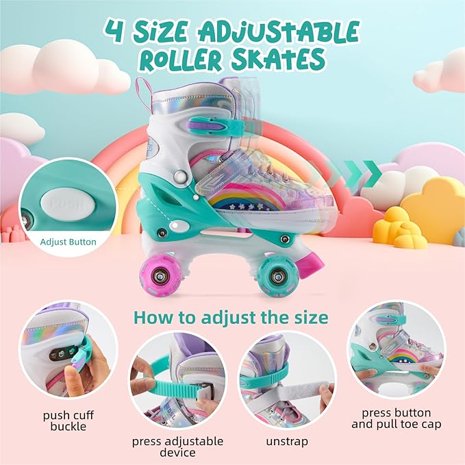 Girls Roller Skates for Kids Beginners 4 Size Adjustable Roller Skates, Light UP 8 Wheels for Girls Roller Skate Fun Illuminating Roller Skate for Kids Boys patines para niñas