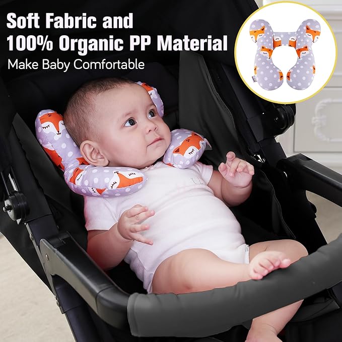 KAKIBLIN Baby Travel Pillow,Baby Neck Pillows for Car Seat,Upgraded Baby Head Pillow,Toddler Head and Neck Baby Support Pillow for Car Seat, Pushchair,Travel (Gray Fox)