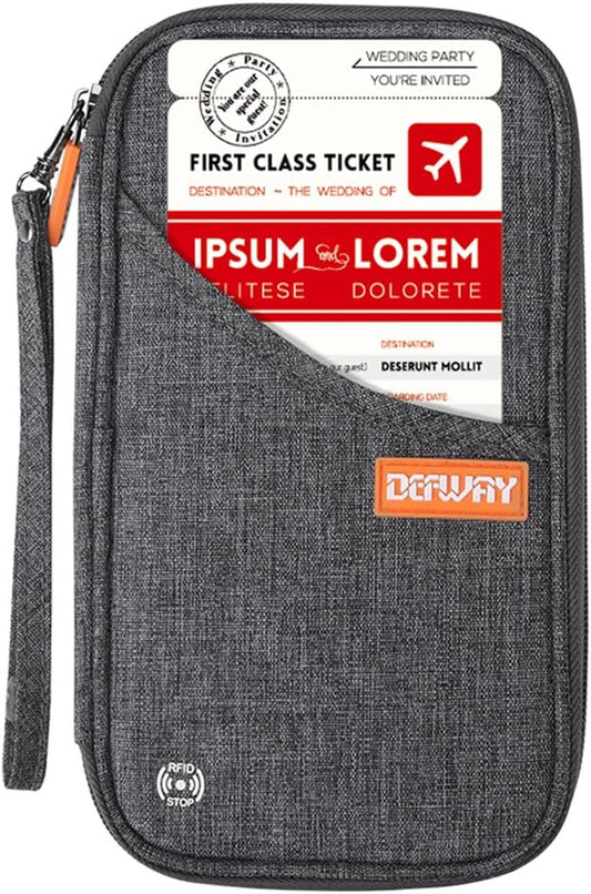defway Passport Holder Travel Wallet - Family Passport Holder of 4, RFID Blocking Passport Wallet for Men Women, Travel Essentials for Flying, GREY
