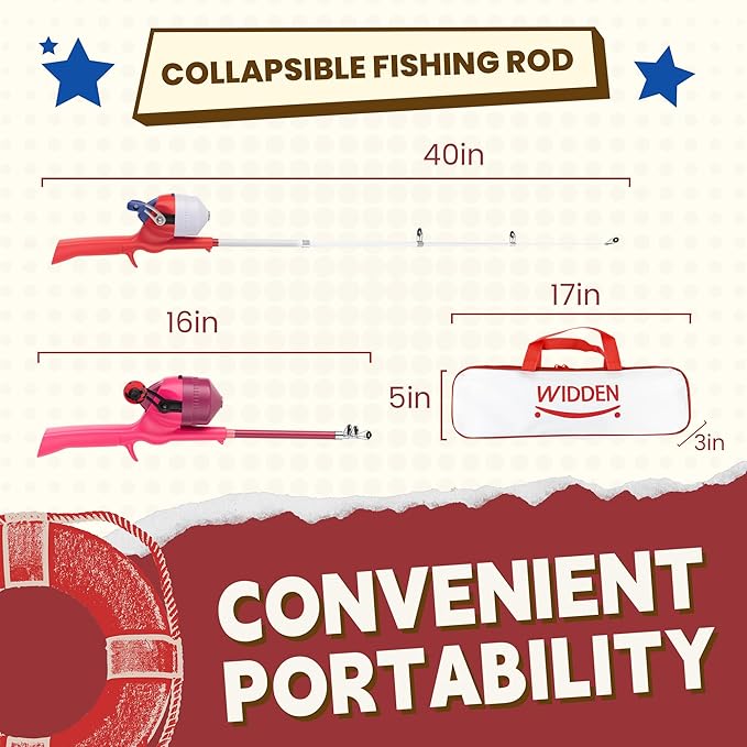 Kids Fishing Pole, Telescopic Fishing Rod, Toddler Collapsible Fishing Rod and Reel Combo with Tackle Box, Fishing Line, Bobber, and Soft Lures for Boy, Girl, Youth, Beginner, Over 4 Years Old