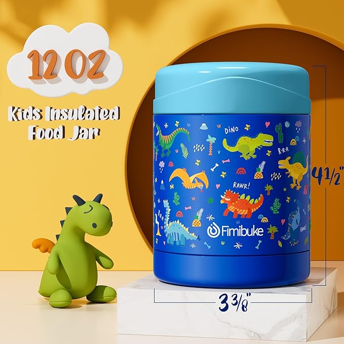 Fimibuke Insulated Kids Food Jar, 2 Pack 12 OZ Bpa Free Stainless Steel Vacuum Thermos for Hot Cold Food, Leakproof Snack Container for School Boys Girls Wide Mouth Toddler Lunch Box for Smoothie Soup