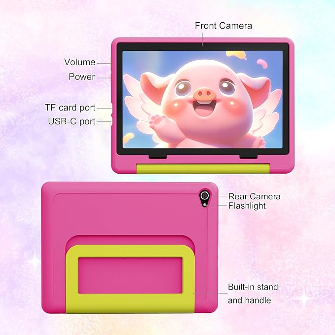 Kids Tablet,Android 15 Tablet with HD Display,10.1 inch,Parental Control & Kids Mode, Octa-Core, GMS Certified,20GB RAM 64GB ROM,1TB Expandable, 5000mAh Battery, Dual Camera, Protective Case,Pink