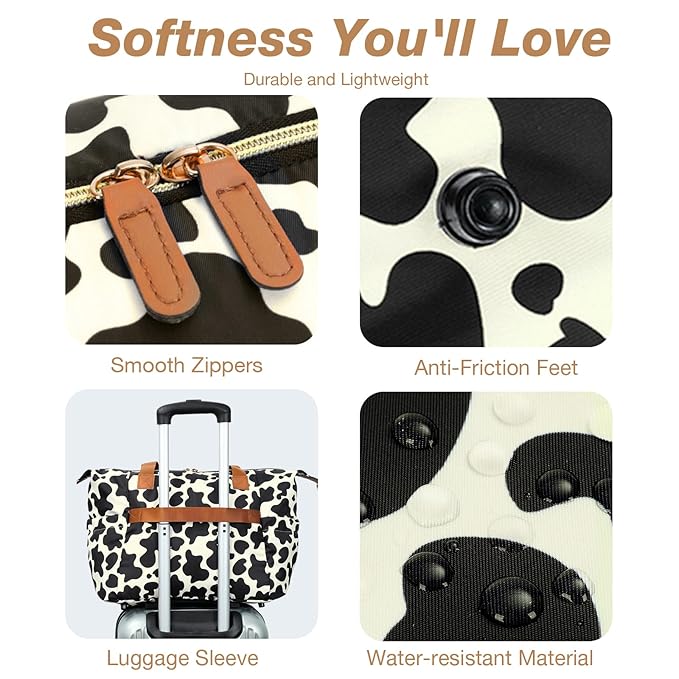 Diaper Bag Tote, Large Baby Diaper Bags for Travel, Hospital Bag for Labor Delivery with Pacifier Case, Changing Pad, Shoulder Strap, Cow Print