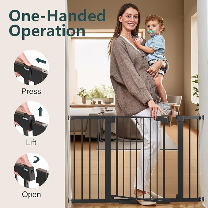 Cumbor 2 Pack 29.7"-48" Baby Gate for Stairs, Mom's Choice Awards Winner-Dog Gate for Doorways, Pressure Mounted Auto-Close Pet Gates for Dogs Indoor, Safety Child Gate with Easy Walk Thru Door,Black